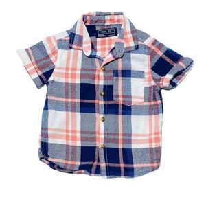 NEXT Coral and Blue Plaid Button Down Shirt